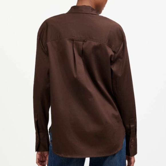 Madewell Top Womens Utility Long-Sleeve Popover Top Brown Size XXS - Picture 2 of 7